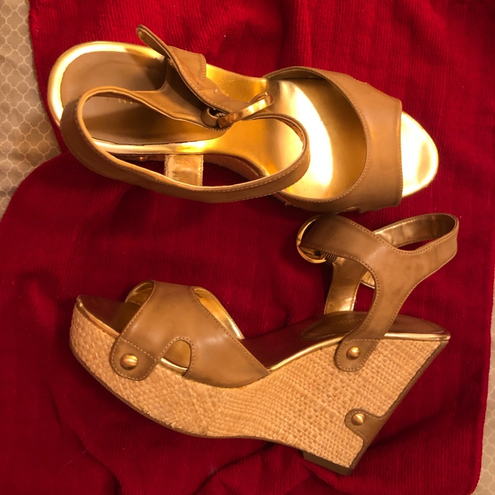 Nude/gold wedges about 4” heel size 8